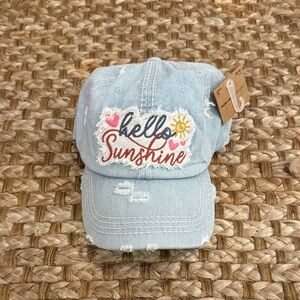 Light Blue Distressed 'Hello Sunshine' Denim Cap